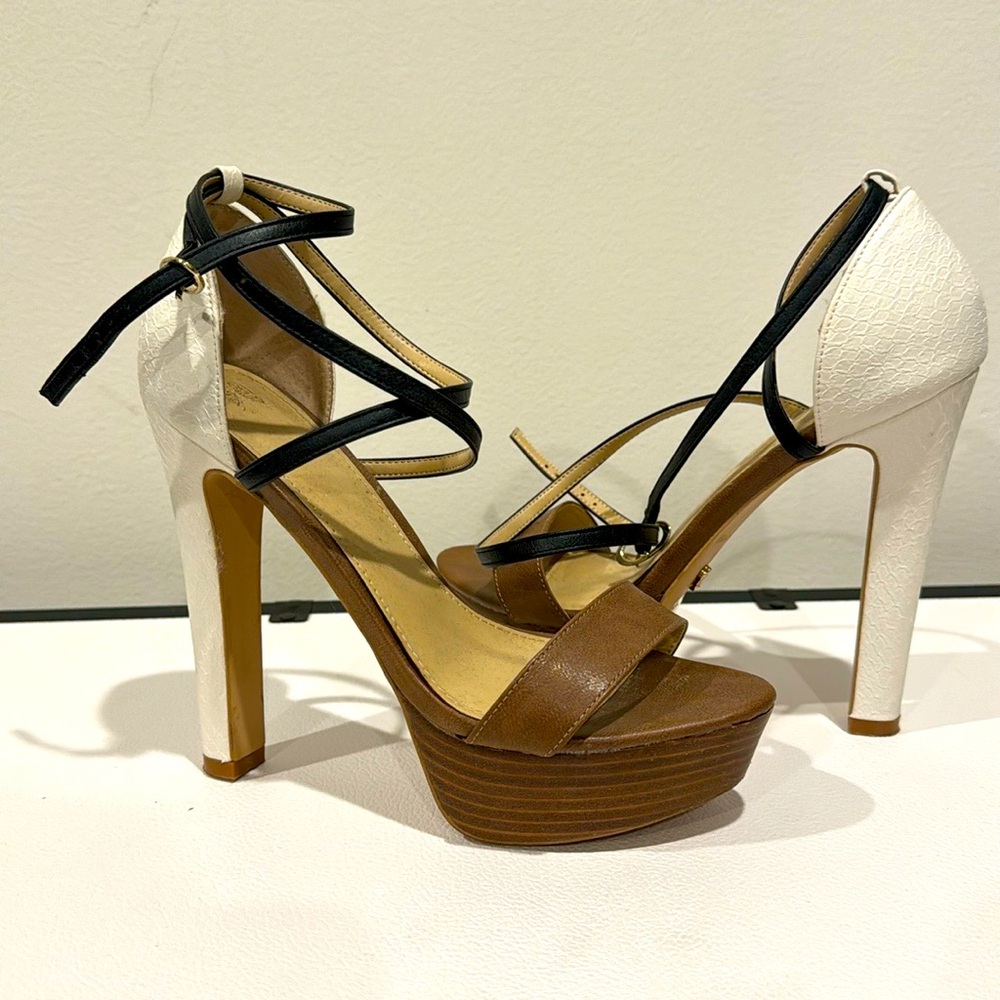 Victoria Secret heels. Size 8B. Multi-color, wrap around the ankle.
